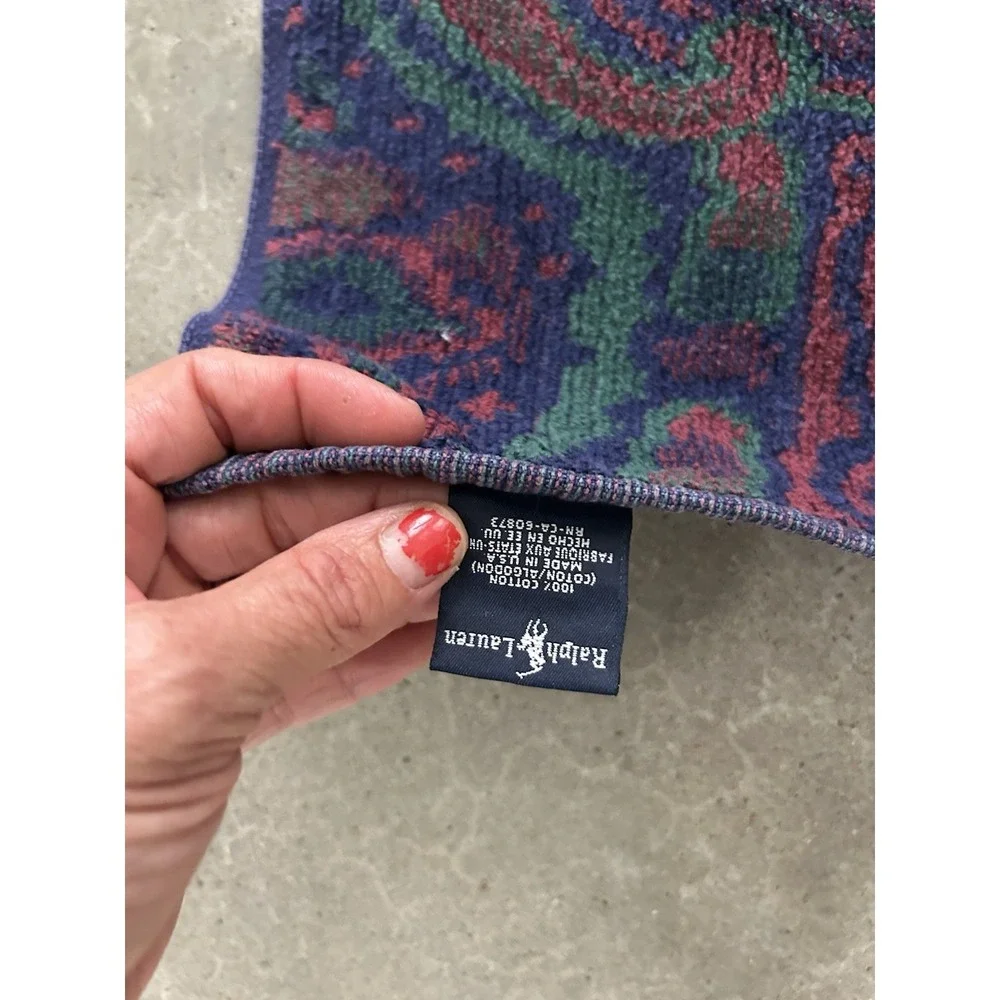 Vintage Ralph Lauren Paisley Medallion Bath Towel Jewel Tone Cotton